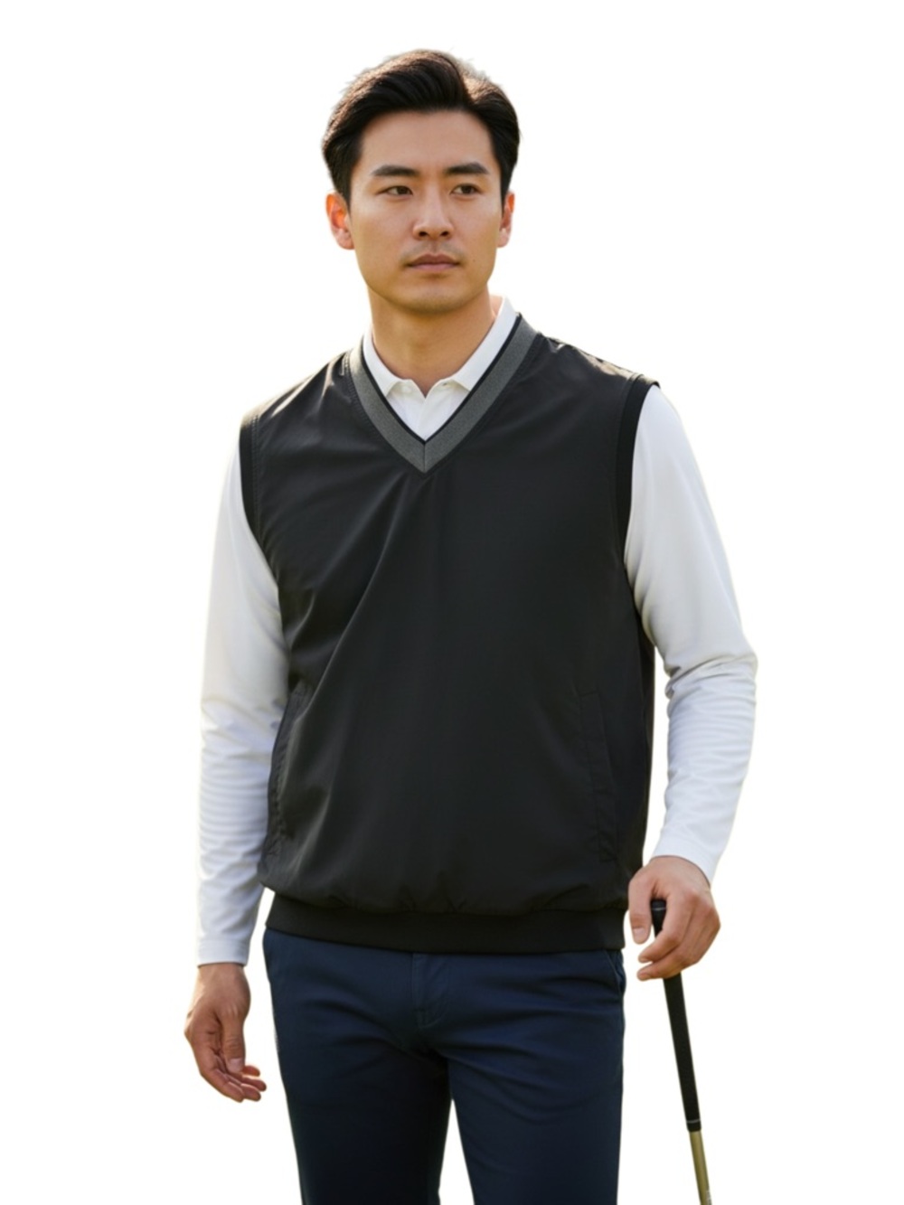 Ashworth Black/Gray V-Neck Water/Wind Repellent Breathable Golf Vest (L)